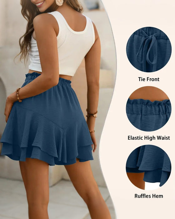 Shorts Doppellag Rüsche Kordelzug