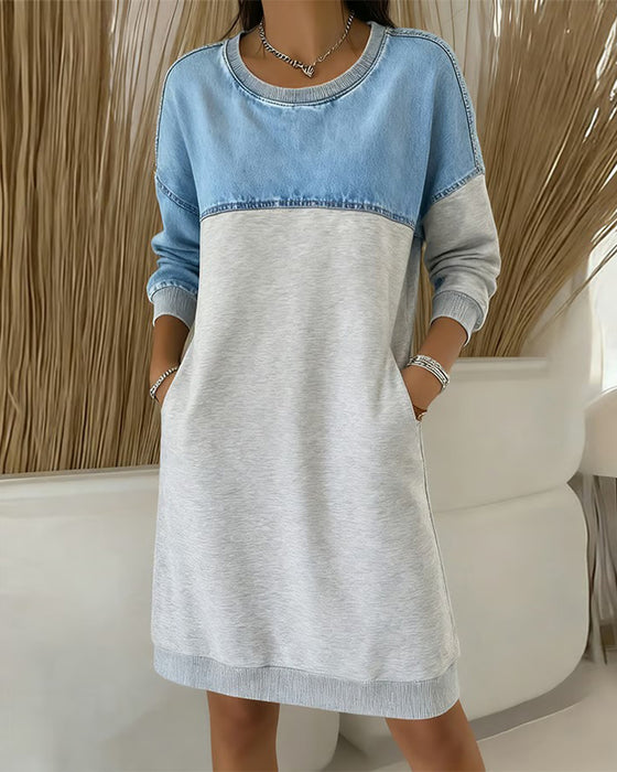 Sweatshirtkleid Mit Rundhals Und Kontrastfarben