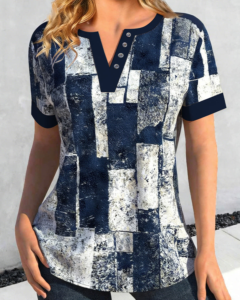 T-Shirt Abgenutzt Geometrisch V-Ausschnitt