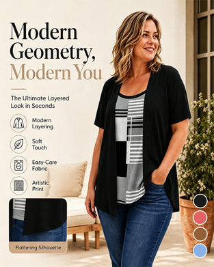 Bluse Patchwork Gefälscht Zweiteilig