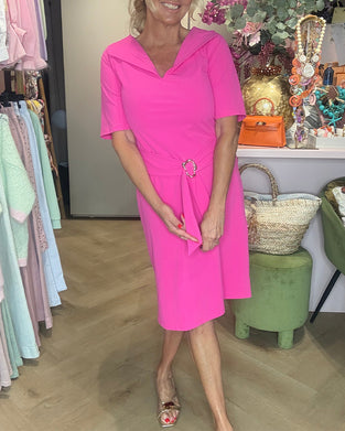 Kleid Uni Farbe Revers V-Ausschnitt Taille