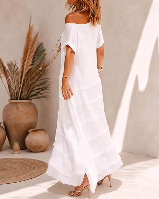 Kleid Ein-Schulter Einfarbig