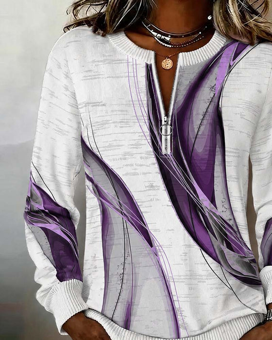 Hoodie Reißverschluss Pullover Kontrast Locker