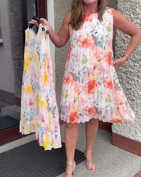 Kleid Ärmellos Plissiert Blumen