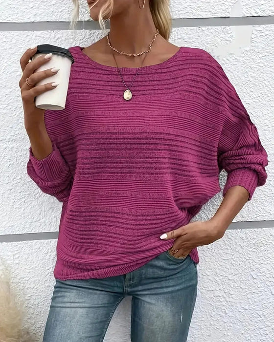 Einfarbiges Langarmshirt mit Rundhals und Streifen