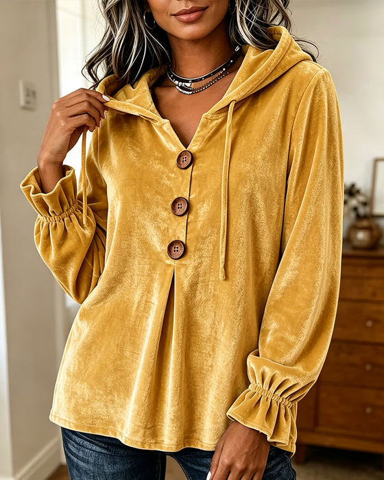 Hoodie Einfarbig Knopf Lässig