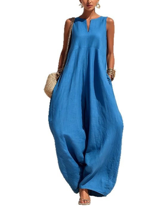 Jumpsuit Kleiner V-Ausschnitt Weit