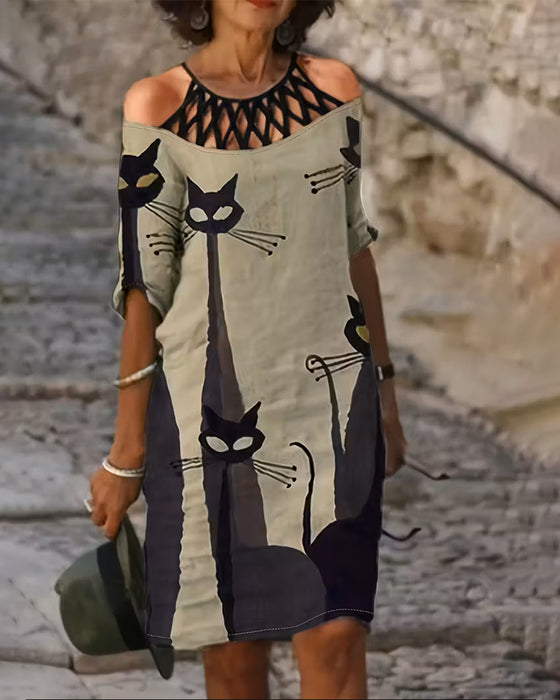 Kleid Lässig Mit Print Durchbrochen