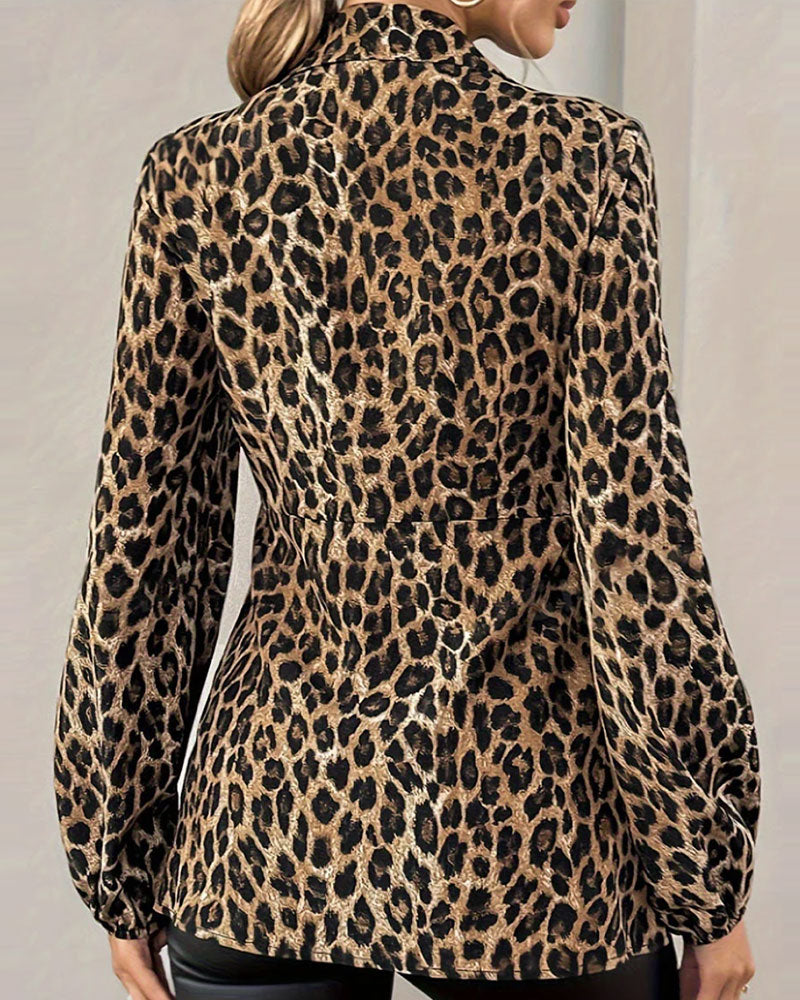 Top Leopard Druck Kragen Bandage Taille