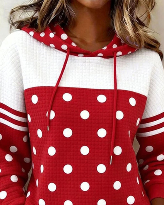 Hoodie Tupfen Farbblock Kordelzug