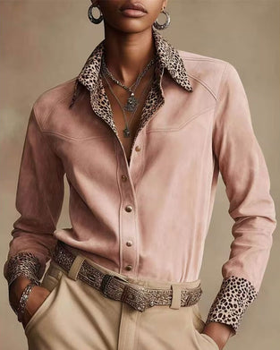 Hemd Revers Leopard Patchwork