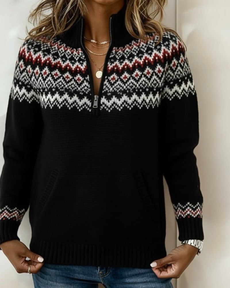 Pullover Vintage Halbreißverschluss Kragen