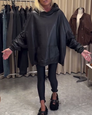lockerer Hoodie aus PU-Leder