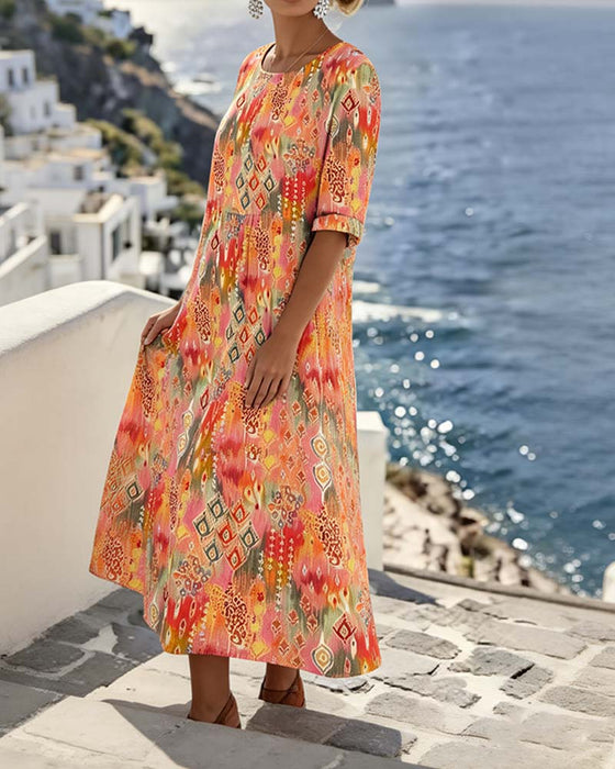 Kleid Runder Ausschnitt Resort Druck