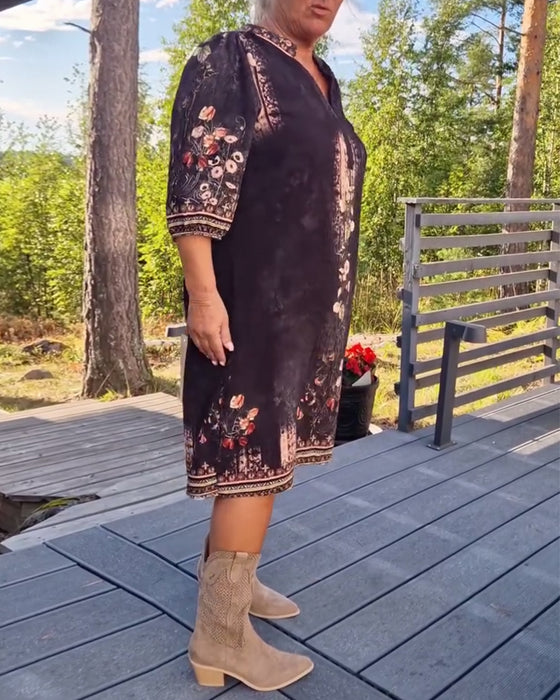 Kleid V-Ausschnitt Blumenmuster