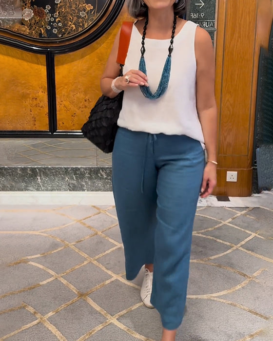 Weitbeinige Hosen Mit Einfärbigem Muster, Casual Stil Und Ziehriemen