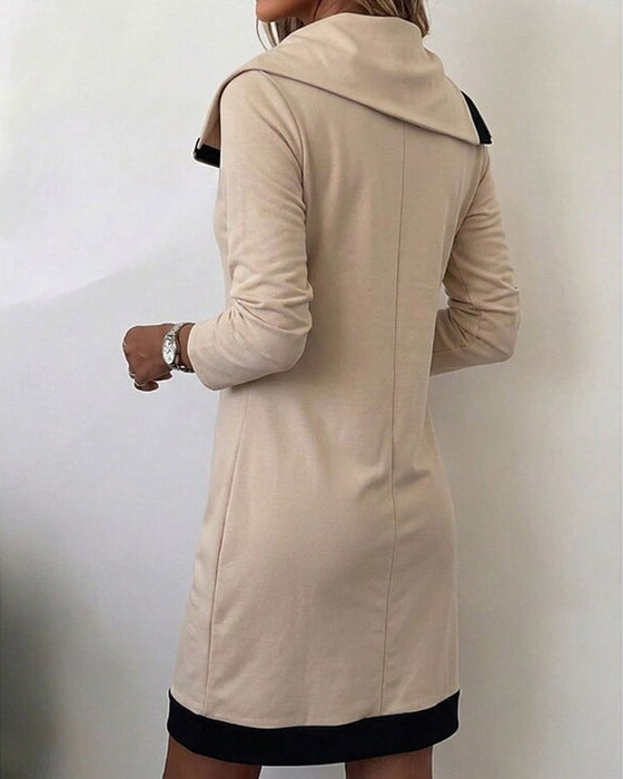 Kleid Schräger Reißverschluss Kragen Gerade