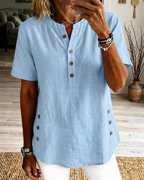 Bluse Unifarben Locker geschnitten Kurzarm