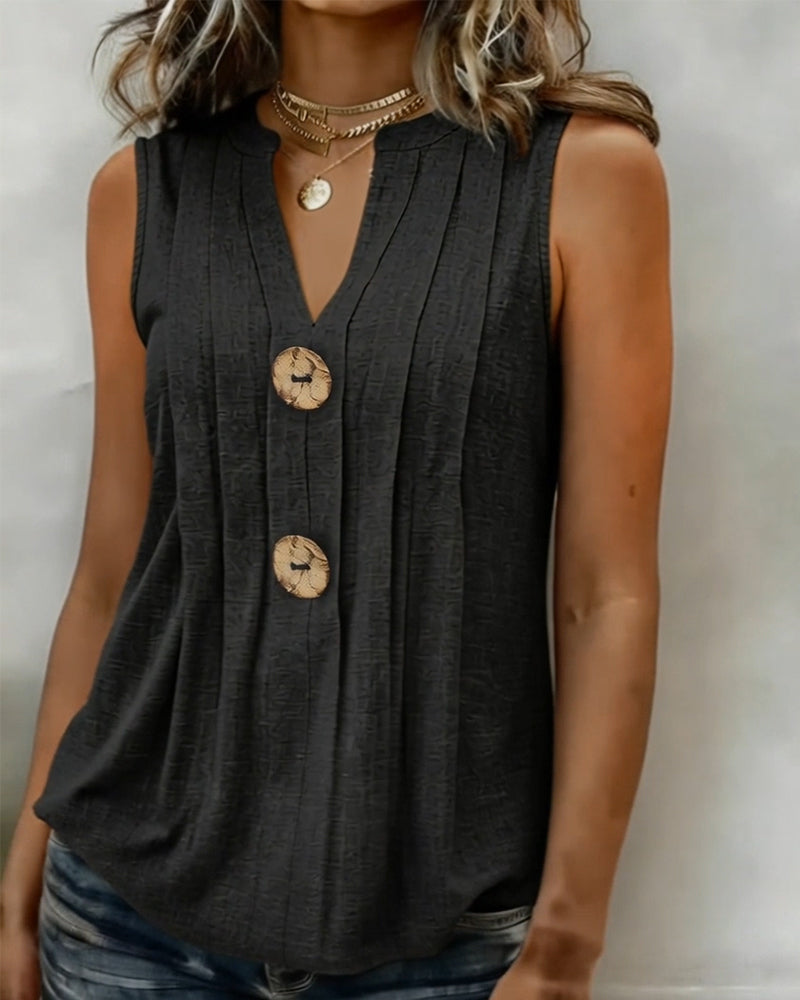 Tanktop V-Ausschnitt Plissiert Ärmellos