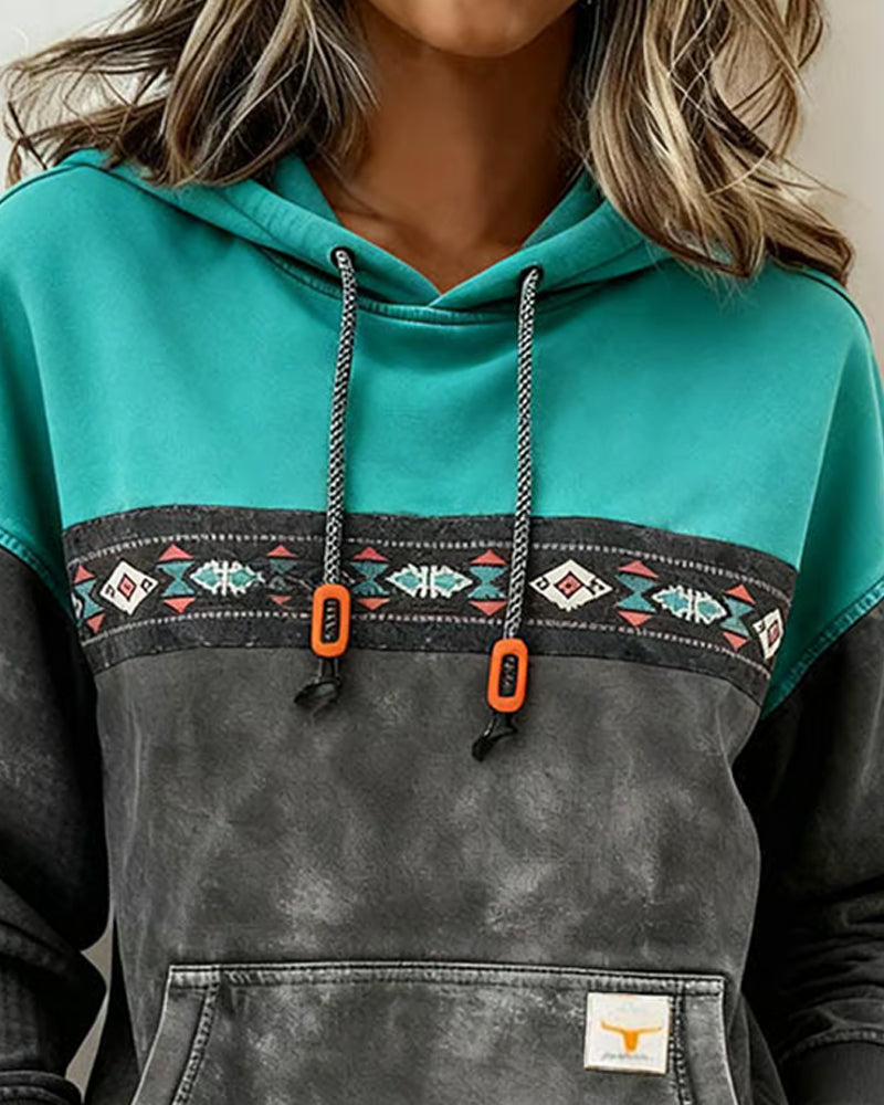 Retro-Hoodie mit Tasche und Color-Blocking