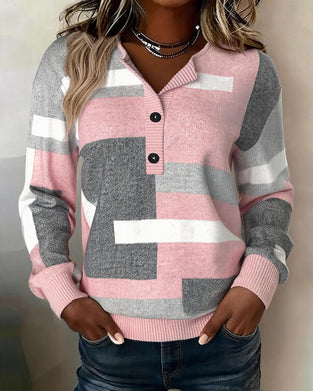 Sweatshirt Karo Knopf-Vorne Langarm