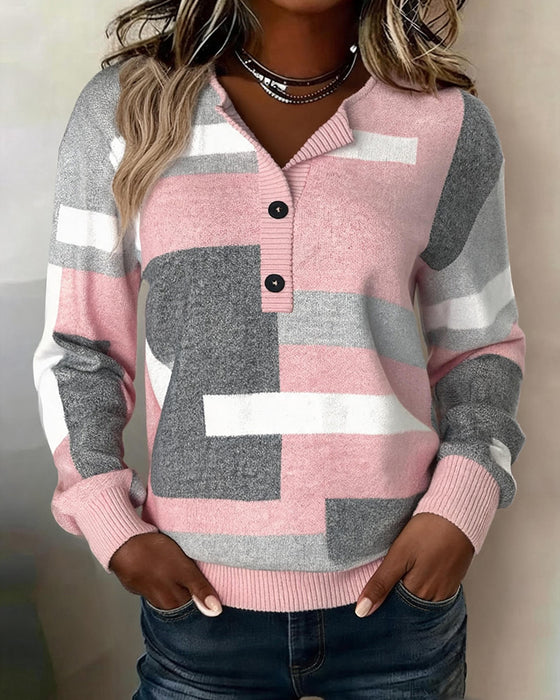 Sweatshirt Karo Knopf-Vorne Langarm