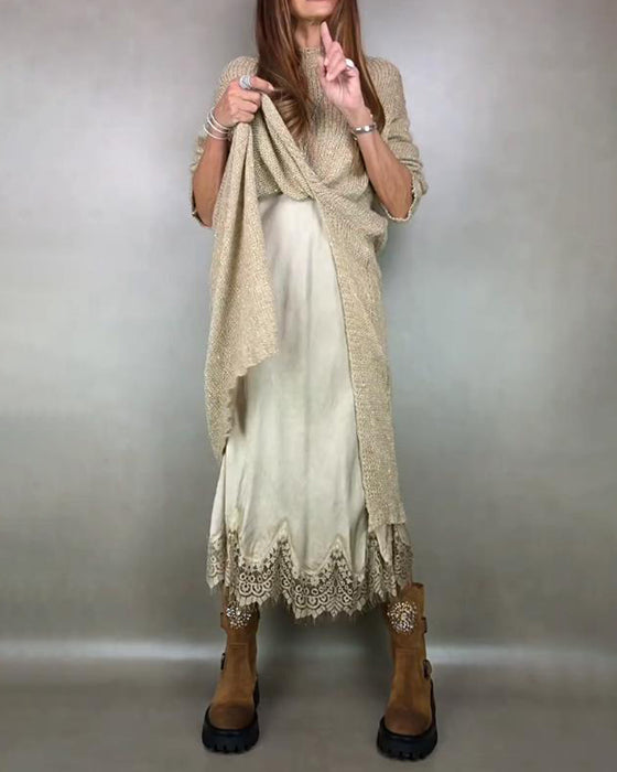 Zweiteiliges Set Mit Gestricktem Kleid Und Spitzen - Camikleid