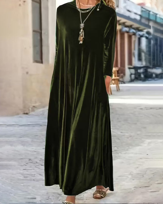 Lockeres langärmeliges Kleid in Uni-Farbe