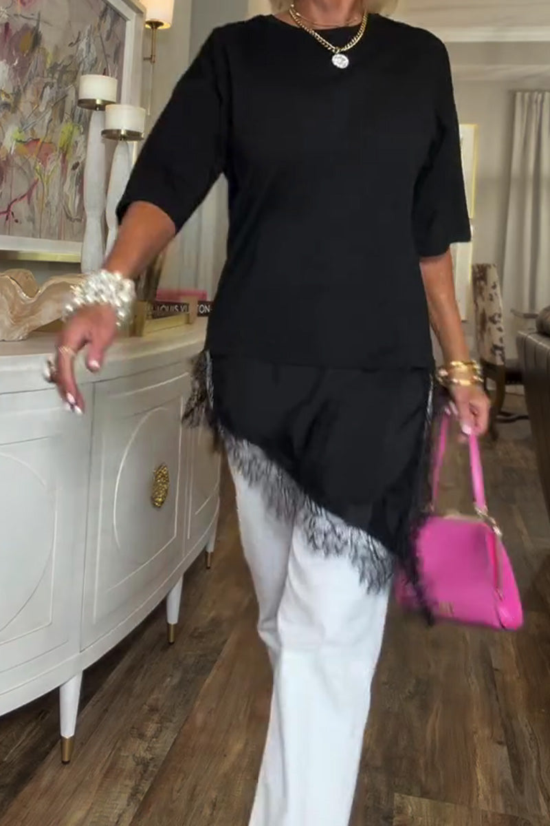 Bluse Spitzennaht Unregelmäßig Mittellang