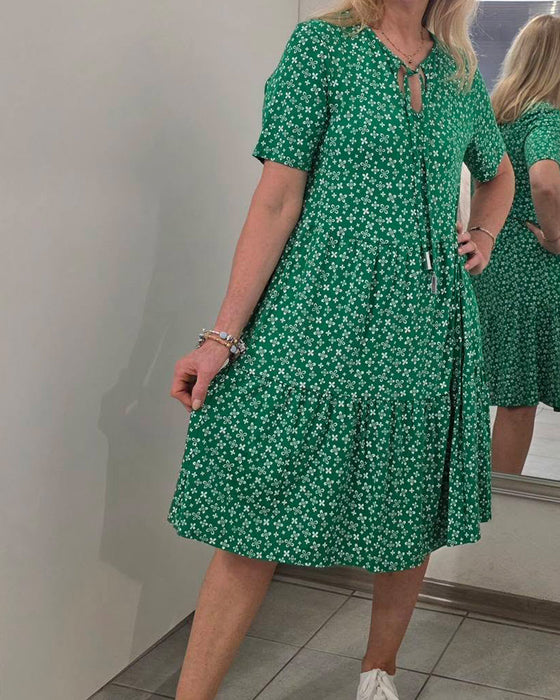 Kleid Blumig Druck Krawatte Vorne