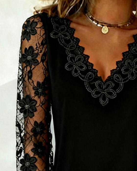 Stilvolles langärmliges Top mit V-Ausschnitt