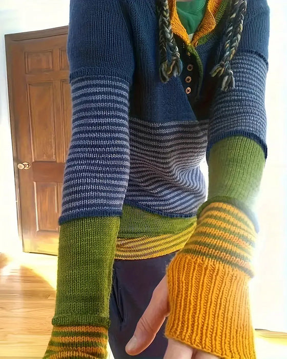 Pullover Gestreift Colorblock Langarm