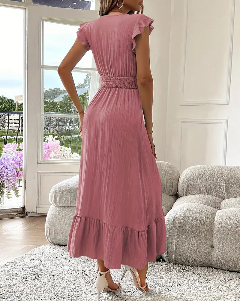 Kleid V-Ausschnitt Einfarbig Tailliert