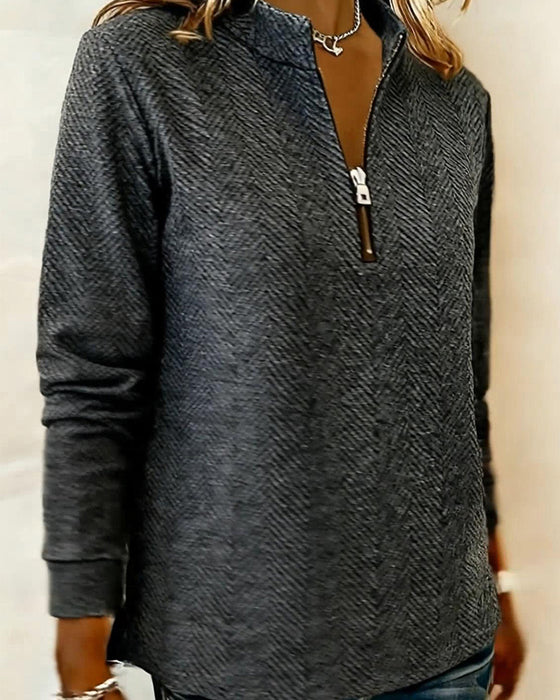Sweatshirt Stehkragen Reißverschluss Leger