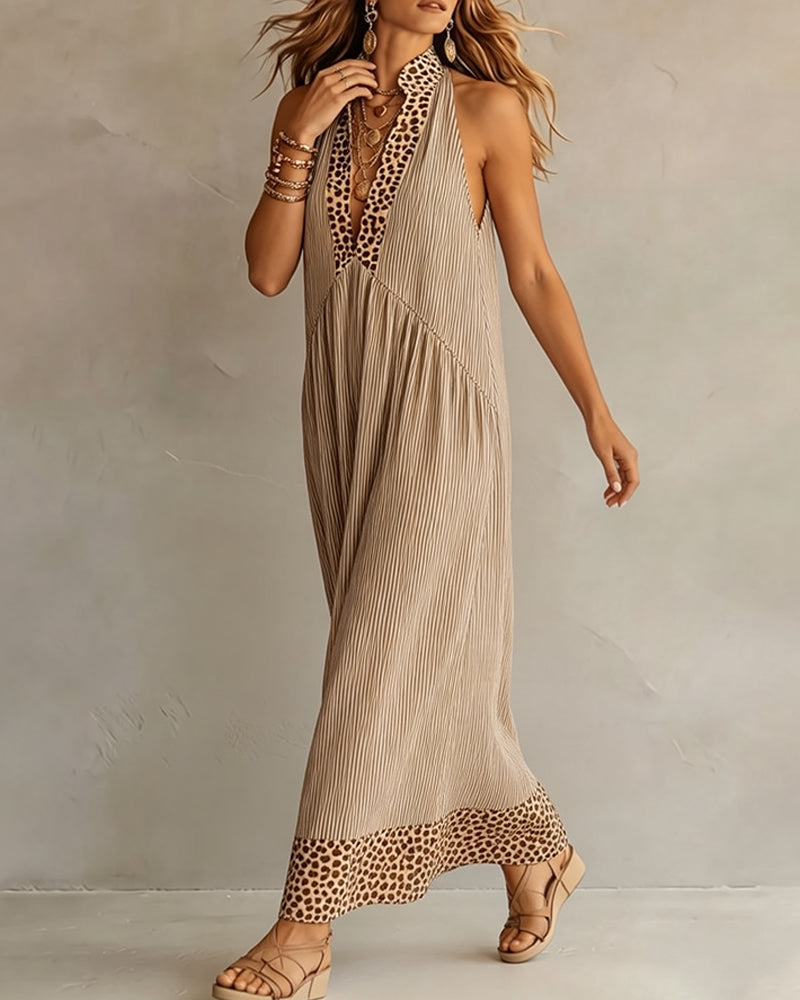 Kleid Ärmellos Leopardenmuster Maxi