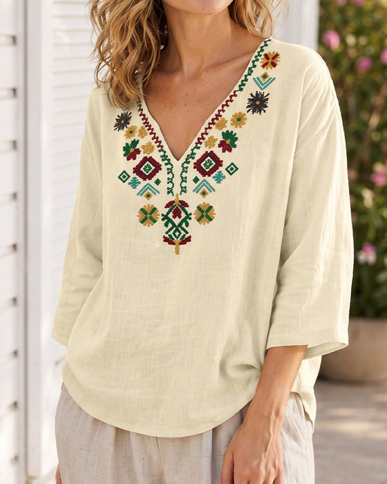 Bluse V-Ausschnitt Bohemian Bedruckt
