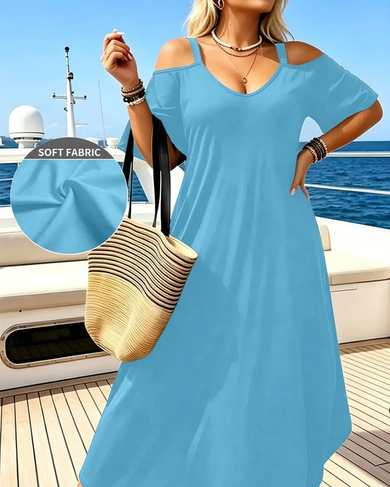Kleid U-Ausschnitt Träger Off-Shoulder Locker