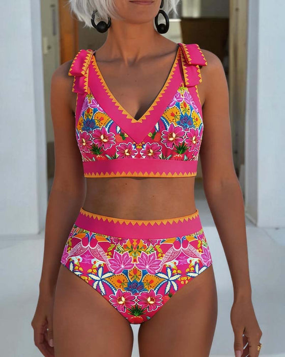 Bikini Ethnisch Blumig V-Ausschnitt