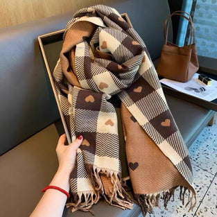Cozy Heart Plaid Scarf – Weicher Winter-Wrap Für Mädchen Oder Paare