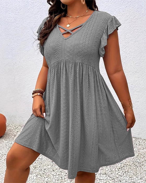Kleid Einfarbig Durchbrochener Lotusblätterärmel