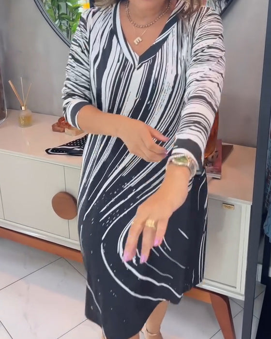 Kleid Wellenmuster V-Ausschnitt