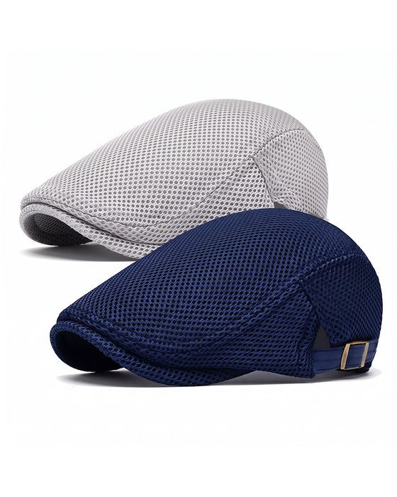 Herren Atmungsaktive Mesh Flache Mütze - Verstellbare Newsboy Ivy Baskenmütze Sommerhut