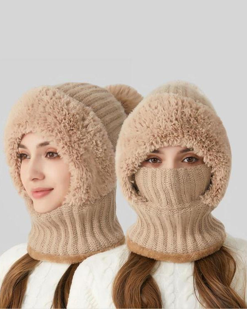 Damenmütze In Uni-Farbe Mit Bommel