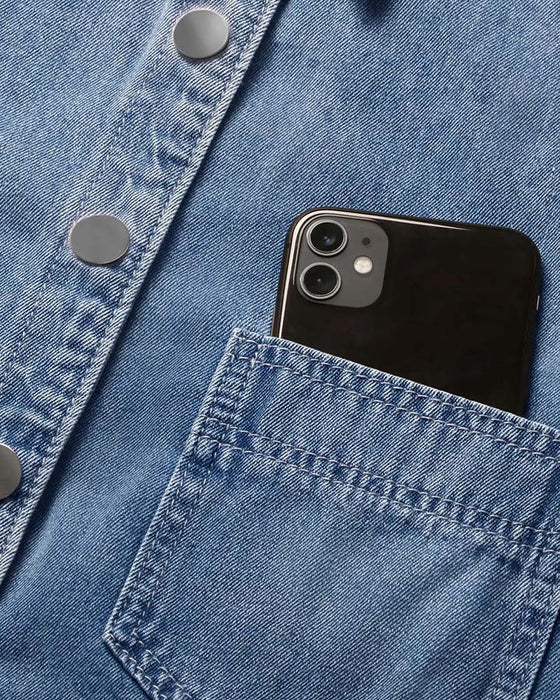 Hemd Druckknopf Denim Laternenärmel Locker