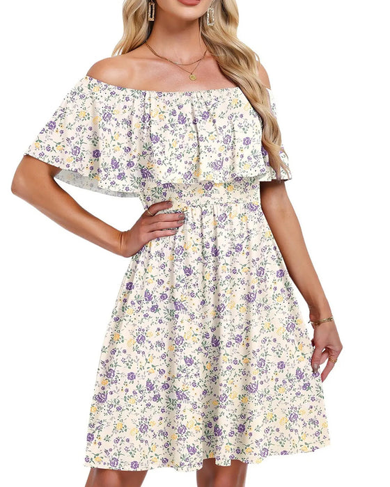Kleid Blumig Off-Shoulder Midi