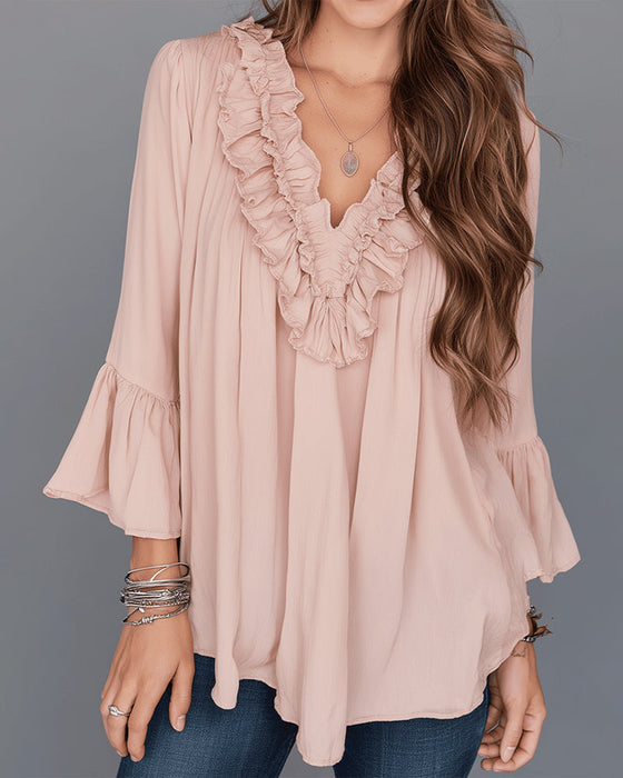 Bluse Elegant V-Ausschnitt Rüsche