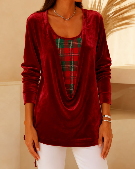 Top mit faux Zwei-Teile-Karo-Patchwork