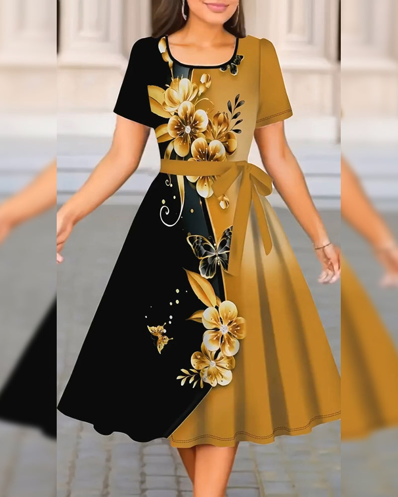 Kleid Farbblock Blumenprint