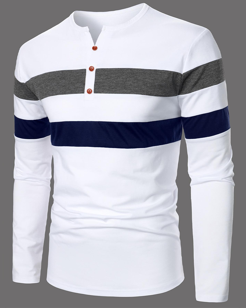 T-Shirt Rundhals Gestreift Langarm Herren