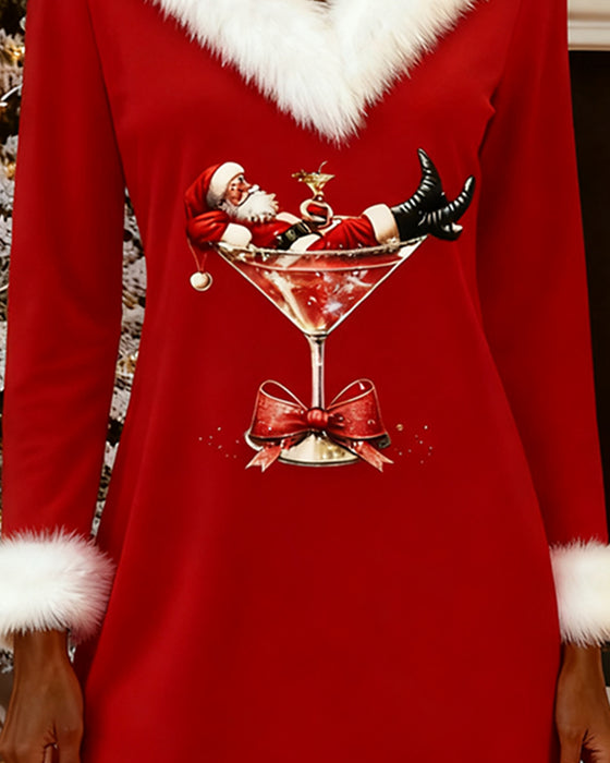 Kleid Pelzkragen Weihnachten Druck